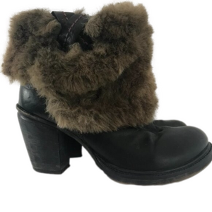 Pakros Leather Booties with Faux Fur Cuff